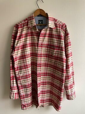 Beverly Hills Polo Club Red Plaid Cotton Button Down Shirt Size M
